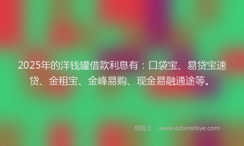 2025年的洋钱罐借款利息有：口袋宝、易贷宝速贷、金租宝、金峰易购、现金易融通途等。