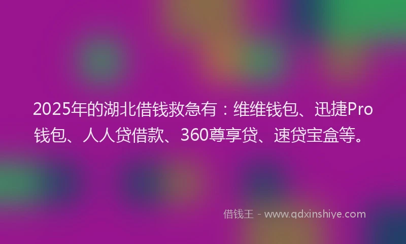 2025年的湖北借钱救急有：维维钱包、迅捷Pro钱包、人人贷借款、360尊享贷、速贷宝盒等。