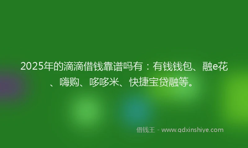 2025年的滴滴借钱靠谱吗有：有钱钱包、融e花、嗨购、哆哆米、快捷宝贷融等。