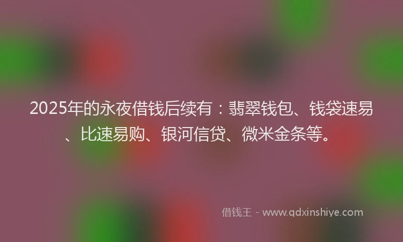 2025年的永夜借钱后续有：翡翠钱包、钱袋速易、比速易购、银河信贷、微米金条等。
