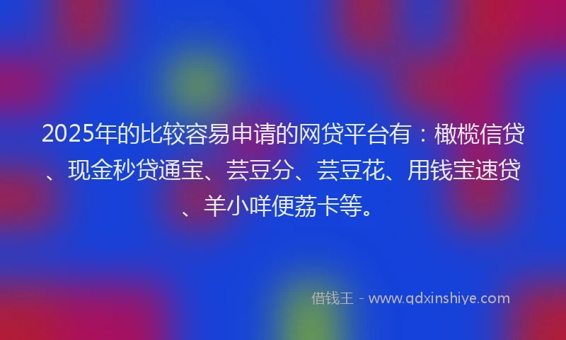 2025年的比较容易申请的网贷平台有：橄榄信贷、现金秒贷通宝、芸豆分、芸豆花、用钱宝速贷、羊小咩便荔卡等。