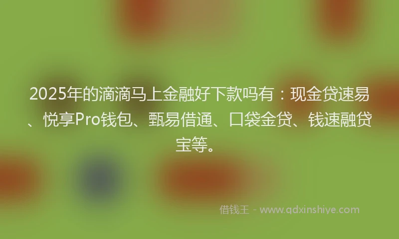 2025年的滴滴马上金融好下款吗有：现金贷速易、悦享Pro钱包、甄易借通、口袋金贷、钱速融贷宝等。