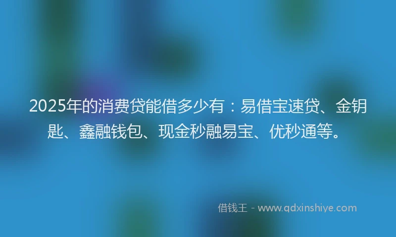 2025年的消费贷能借多少有：易借宝速贷、金钥匙、鑫融钱包、现金秒融易宝、优秒通等。