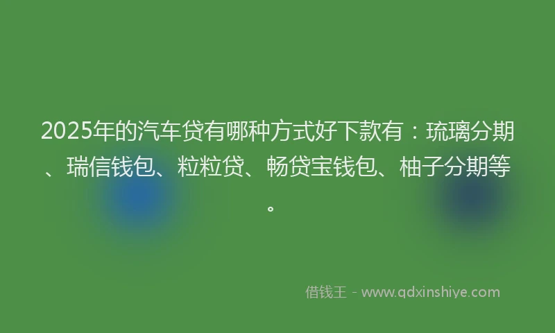 2025年的汽车贷有哪种方式好下款有：琉璃分期、瑞信钱包、粒粒贷、畅贷宝钱包、柚子分期等。