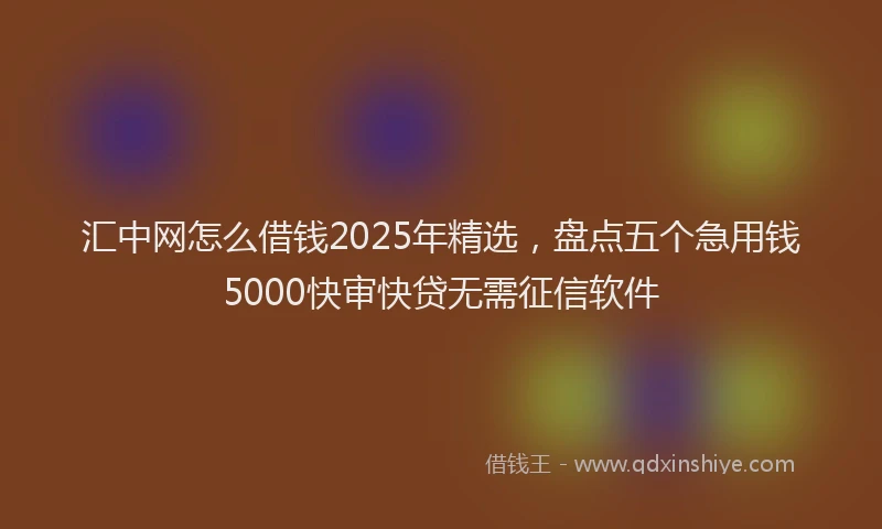 汇中网怎么借钱2025年精选，盘点五个急用钱5000快审快贷无需征信软件