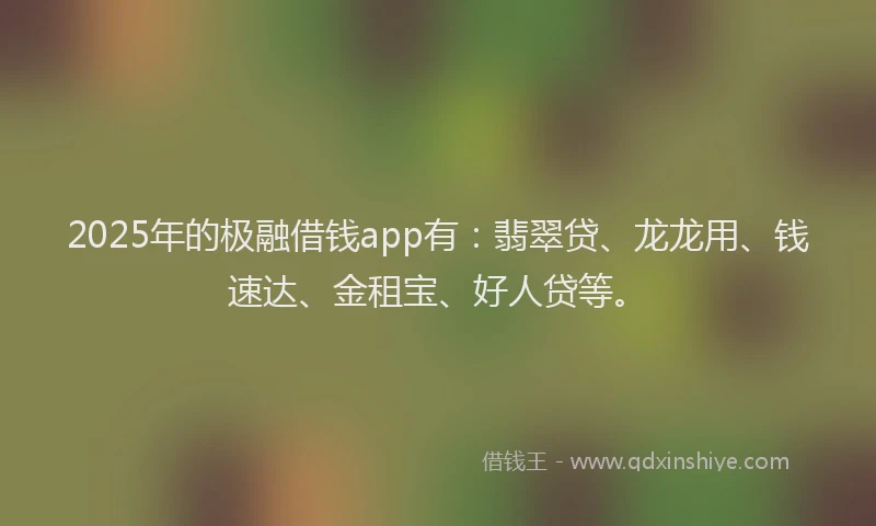 2025年的极融借钱app有：翡翠贷、龙龙用、钱速达、金租宝、好人贷等。