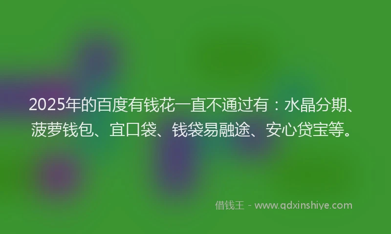 2025年的百度有钱花一直不通过有：水晶分期、菠萝钱包、宜口袋、钱袋易融途、安心贷宝等。