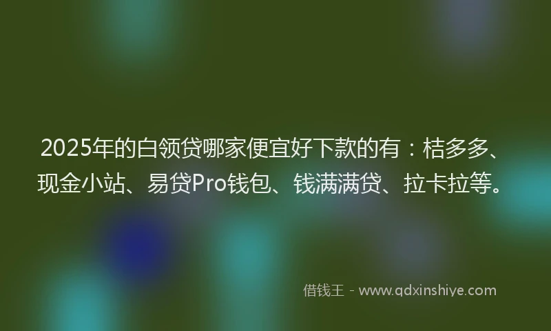2025年的白领贷哪家便宜好下款的有：桔多多、现金小站、易贷Pro钱包、钱满满贷、拉卡拉等。