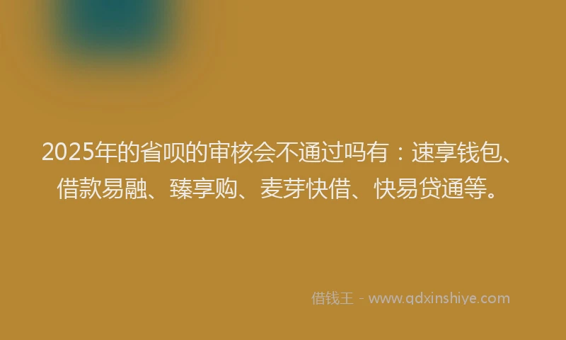2025年的省呗的审核会不通过吗有：速享钱包、借款易融、臻享购、麦芽快借、快易贷通等。