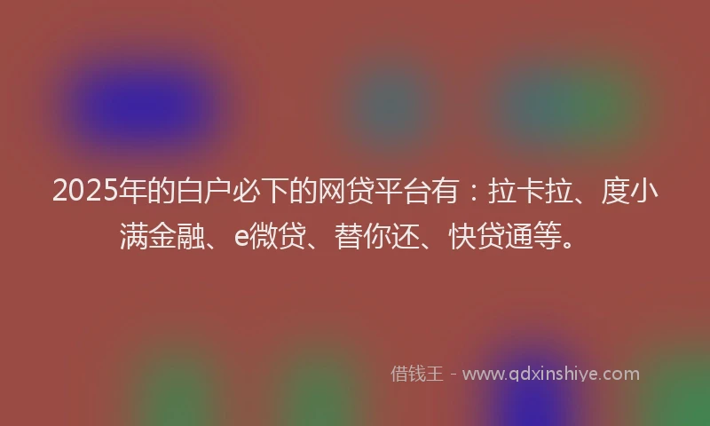 2025年的白户必下的网贷平台有：拉卡拉、度小满金融、e微贷、替你还、快贷通等。