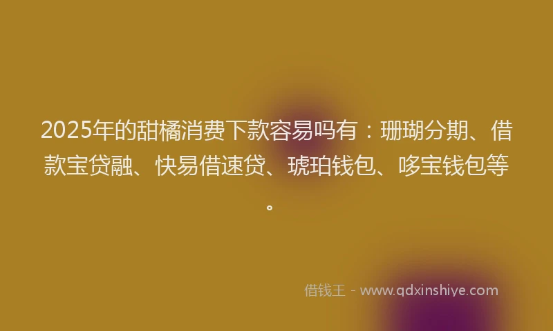 2025年的甜橘消费下款容易吗有：珊瑚分期、借款宝贷融、快易借速贷、琥珀钱包、哆宝钱包等。