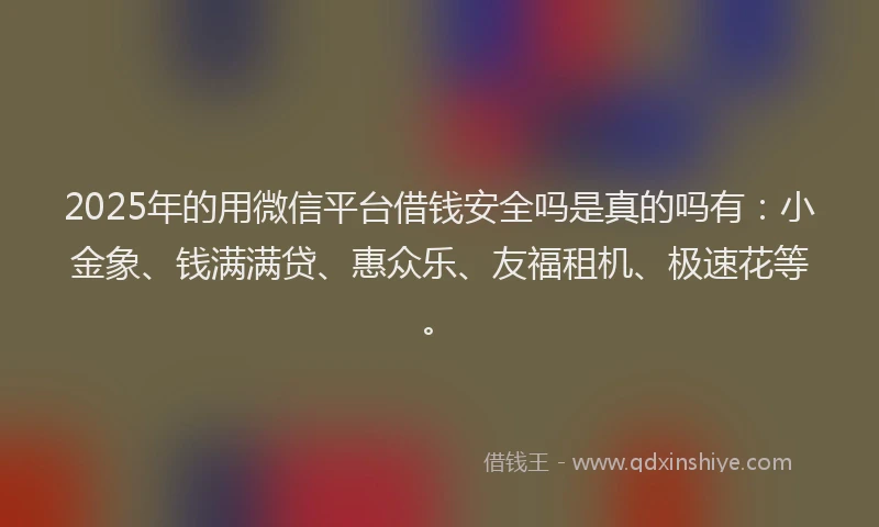 2025年的用微信平台借钱安全吗是真的吗有：小金象、钱满满贷、惠众乐、友福租机、极速花等。