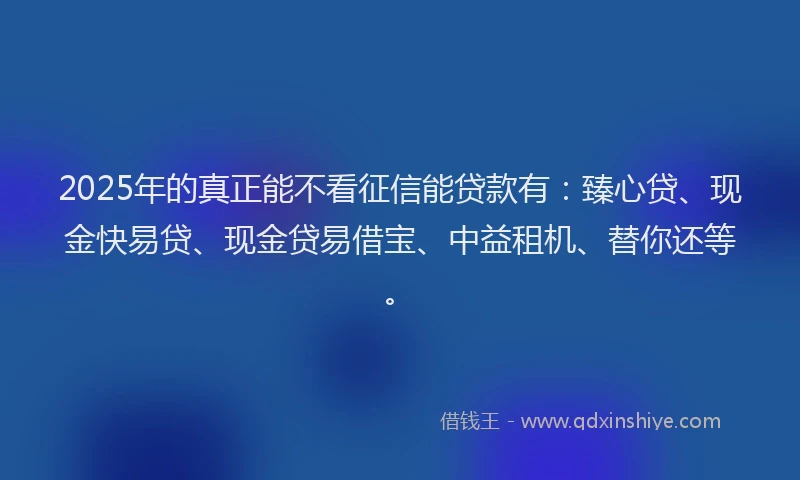 2025年的真正能不看征信能贷款有：臻心贷、现金快易贷、现金贷易借宝、中益租机、替你还等。