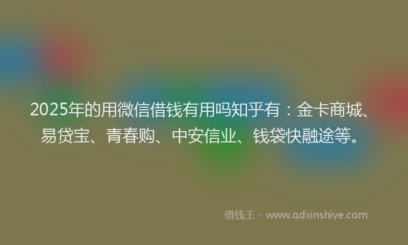 2025年的用微信借钱有用吗知乎有：金卡商城、易贷宝、青春购、中安信业、钱袋快融途等。