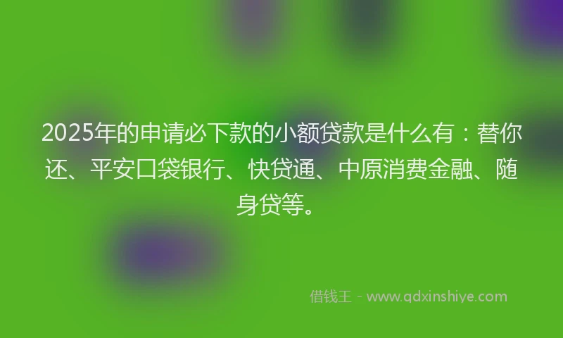 2025年的申请必下款的小额贷款是什么有：替你还、平安口袋银行、快贷通、中原消费金融、随身贷等。