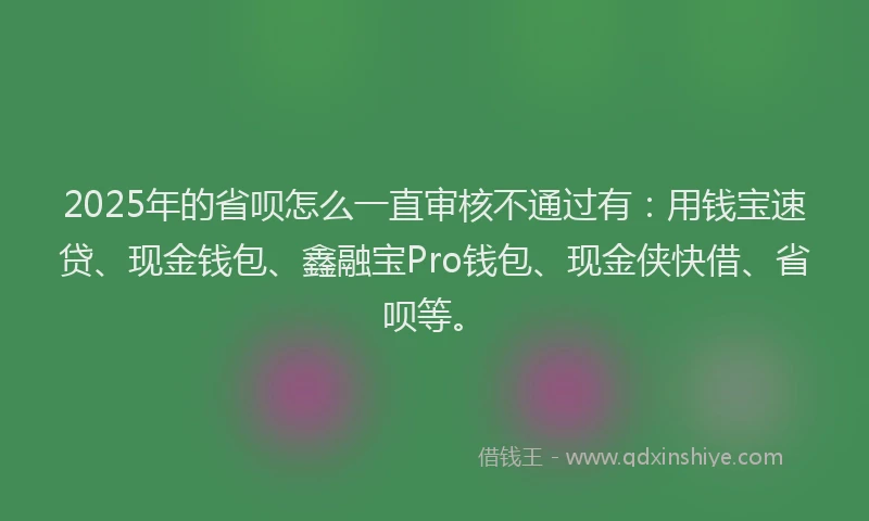 2025年的省呗怎么一直审核不通过有：用钱宝速贷、现金钱包、鑫融宝Pro钱包、现金侠快借、省呗等。
