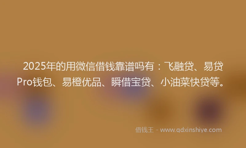 2025年的用微信借钱靠谱吗有：飞融贷、易贷Pro钱包、易橙优品、瞬借宝贷、小油菜快贷等。