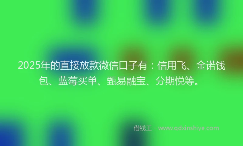 2025年的直接放款微信口子有：信用飞、金诺钱包、蓝莓买单、甄易融宝、分期悦等。