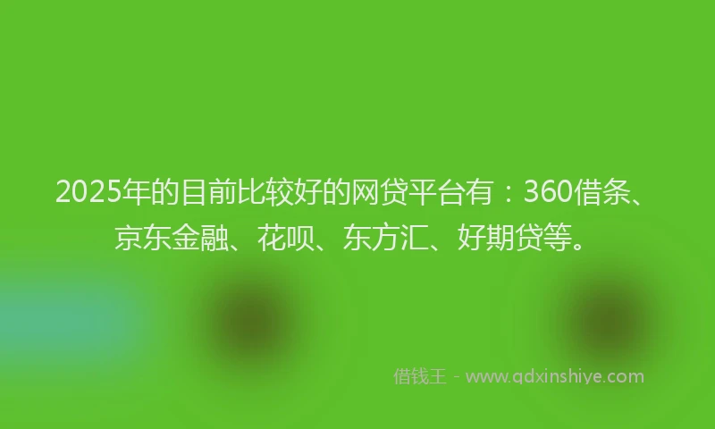 2025年的目前比较好的网贷平台有：360借条、京东金融、花呗、东方汇、好期贷等。