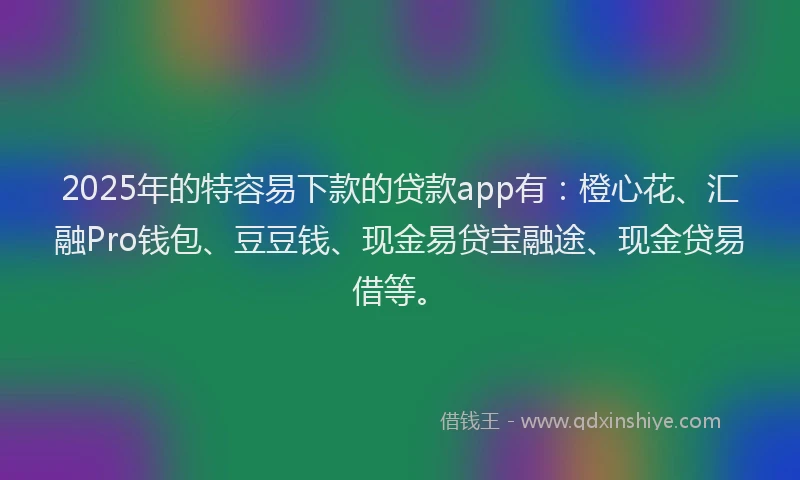 2025年的特容易下款的贷款app有：橙心花、汇融Pro钱包、豆豆钱、现金易贷宝融途、现金贷易借等。