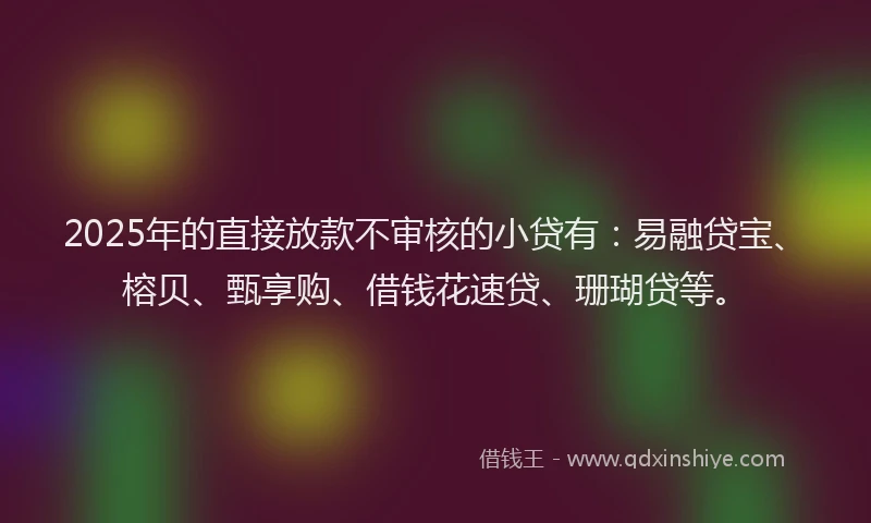 2025年的直接放款不审核的小贷有：易融贷宝、榕贝、甄享购、借钱花速贷、珊瑚贷等。