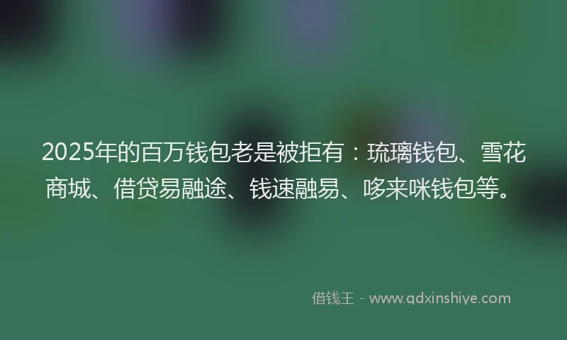 2025年的百万钱包老是被拒有：琉璃钱包、雪花商城、借贷易融途、钱速融易、哆来咪钱包等。