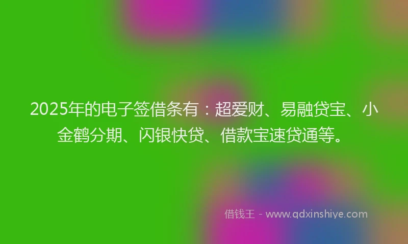2025年的电子签借条有：超爱财、易融贷宝、小金鹤分期、闪银快贷、借款宝速贷通等。