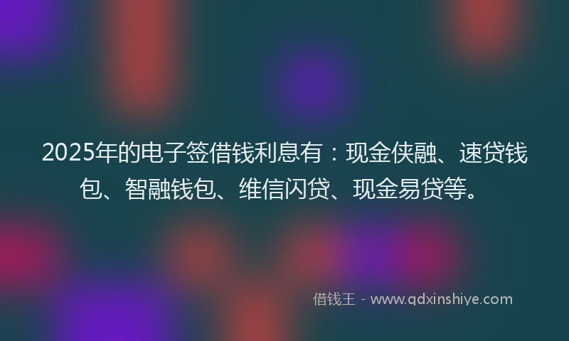 2025年的电子签借钱利息有：现金侠融、速贷钱包、智融钱包、维信闪贷、现金易贷等。