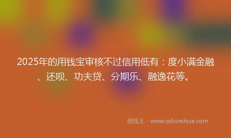 2025年的用钱宝审核不过信用低有：度小满金融、还呗、功夫贷、分期乐、融逸花等。