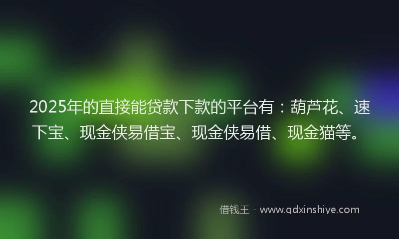 2025年的直接能贷款下款的平台有：葫芦花、速下宝、现金侠易借宝、现金侠易借、现金猫等。
