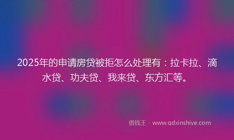 2025年的申请房贷被拒怎么处理有：拉卡拉、滴水贷、功夫贷、我来贷、东方汇等。