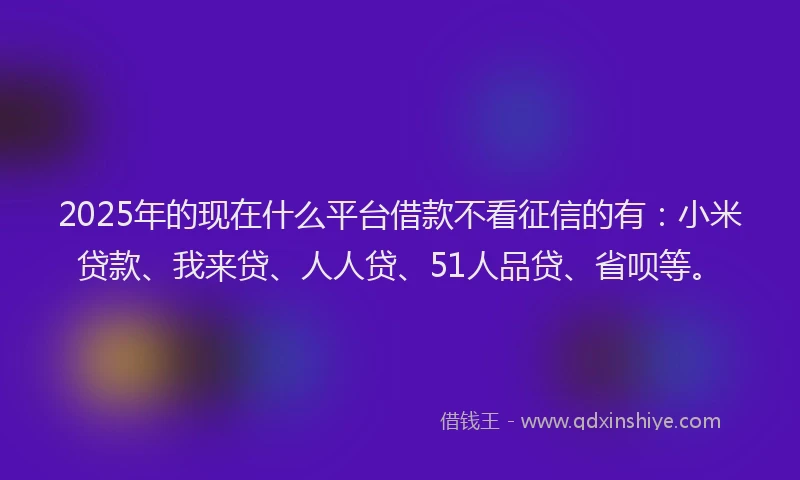 2025年的现在什么平台借款不看征信的有：小米贷款、我来贷、人人贷、51人品贷、省呗等。