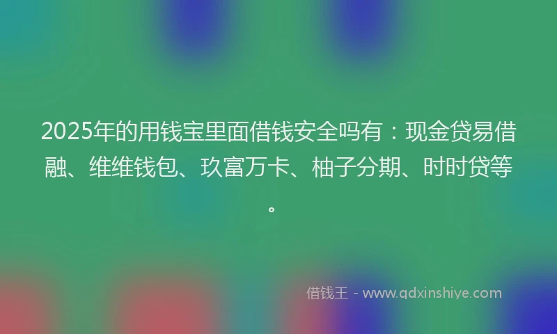 2025年的用钱宝里面借钱安全吗有：现金贷易借融、维维钱包、玖富万卡、柚子分期、时时贷等。