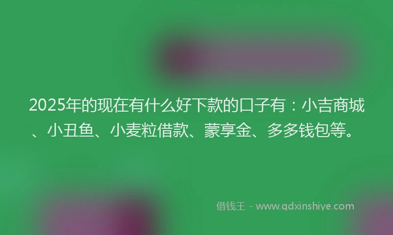 2025年的现在有什么好下款的口子有：小吉商城、小丑鱼、小麦粒借款、蒙享金、多多钱包等。