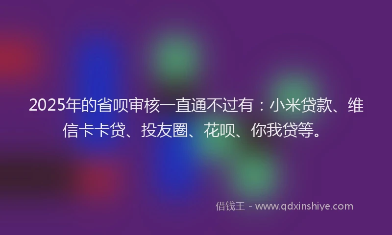 2025年的省呗审核一直通不过有：小米贷款、维信卡卡贷、投友圈、花呗、你我贷等。