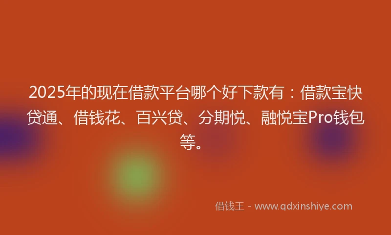 2025年的现在借款平台哪个好下款有：借款宝快贷通、借钱花、百兴贷、分期悦、融悦宝Pro钱包等。