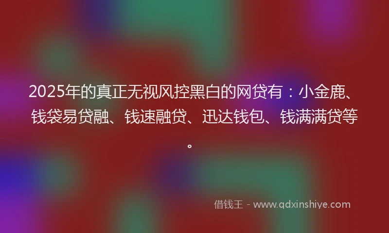 2025年的真正无视风控黑白的网贷有：小金鹿、钱袋易贷融、钱速融贷、迅达钱包、钱满满贷等。