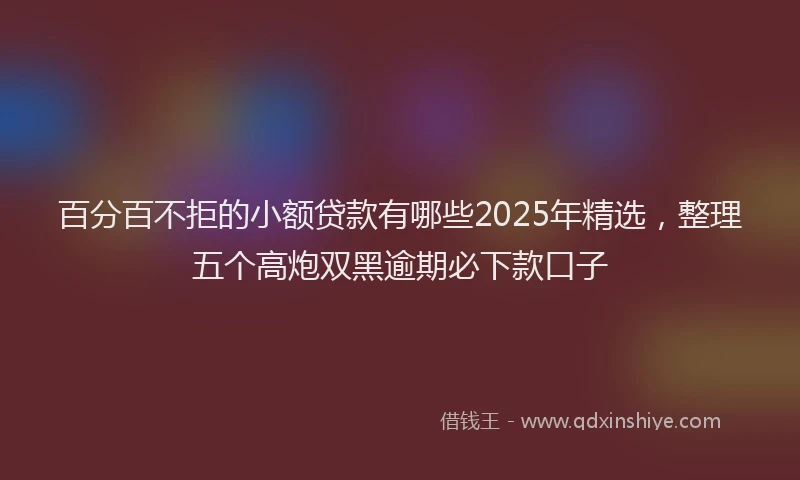 百分百不拒的小额贷款有哪些2025年精选，整理五个高炮双黑逾期必下款口子