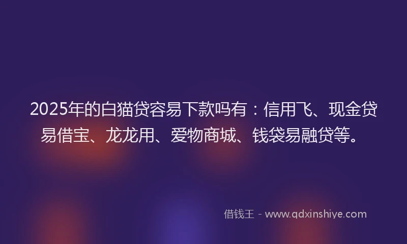 2025年的白猫贷容易下款吗有：信用飞、现金贷易借宝、龙龙用、爱物商城、钱袋易融贷等。