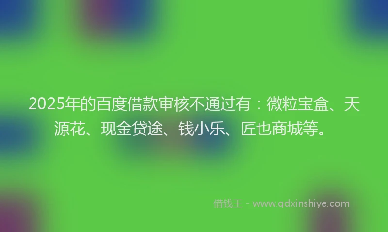 2025年的百度借款审核不通过有：微粒宝盒、天源花、现金贷途、钱小乐、匠也商城等。