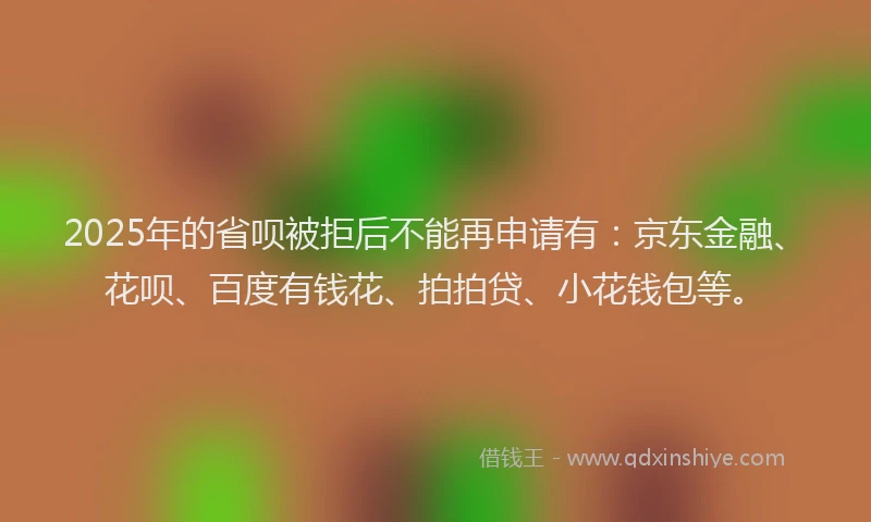 2025年的省呗被拒后不能再申请有：京东金融、花呗、百度有钱花、拍拍贷、小花钱包等。