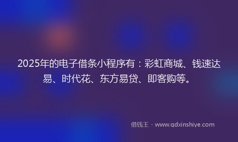 2025年的电子借条小程序有：彩虹商城、钱速达易、时代花、东方易贷、即客购等。