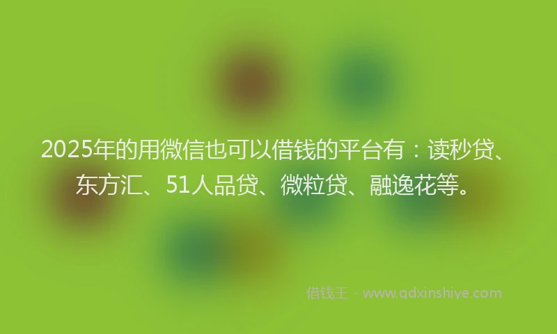 2025年的用微信也可以借钱的平台有：读秒贷、东方汇、51人品贷、微粒贷、融逸花等。