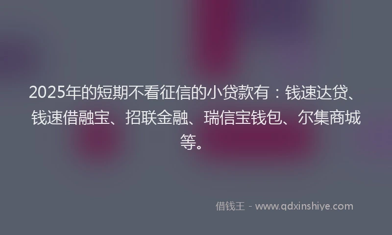 2025年的短期不看征信的小贷款有：钱速达贷、钱速借融宝、招联金融、瑞信宝钱包、尔集商城等。