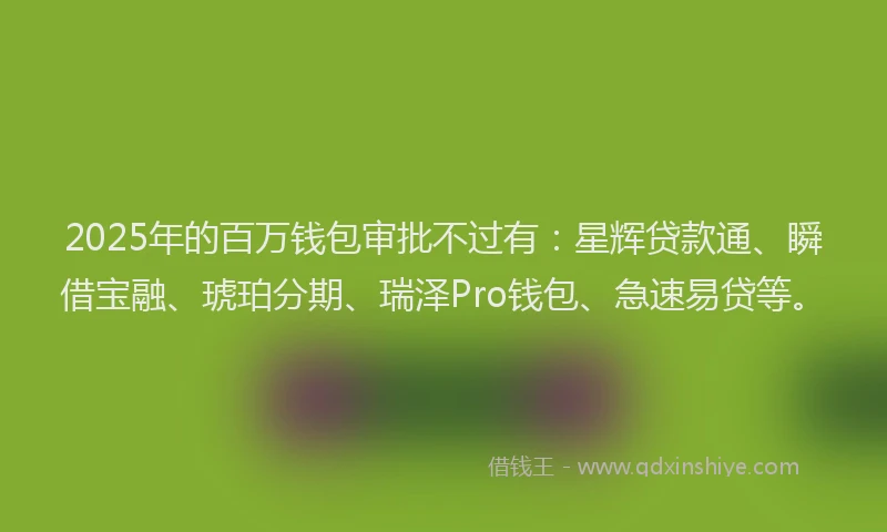 2025年的百万钱包审批不过有：星辉贷款通、瞬借宝融、琥珀分期、瑞泽Pro钱包、急速易贷等。