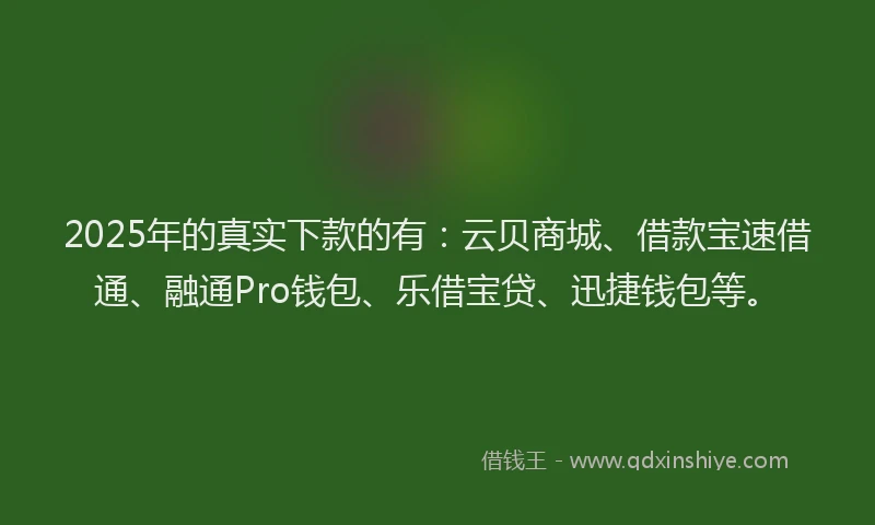 2025年的真实下款的有：云贝商城、借款宝速借通、融通Pro钱包、乐借宝贷、迅捷钱包等。