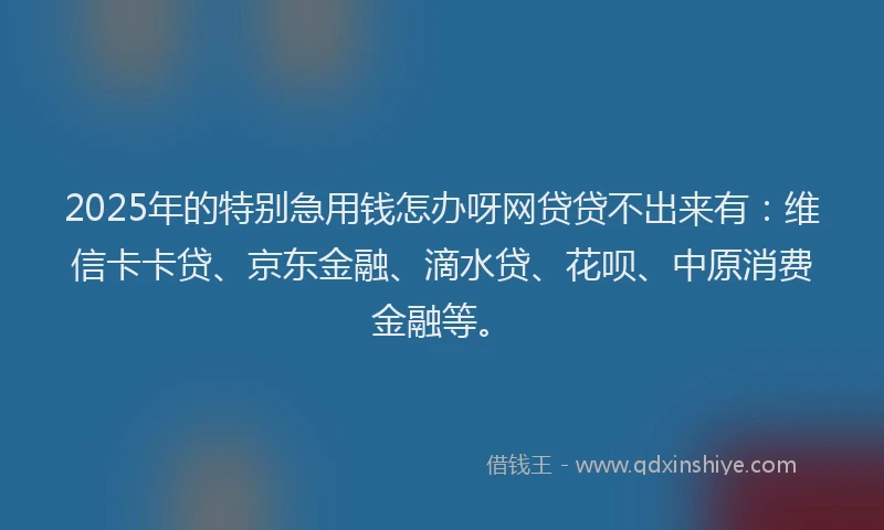 2025年的特别急用钱怎办呀网贷贷不出来有：维信卡卡贷、京东金融、滴水贷、花呗、中原消费金融等。