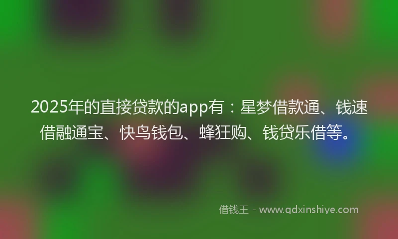 2025年的直接贷款的app有：星梦借款通、钱速借融通宝、快鸟钱包、蜂狂购、钱贷乐借等。