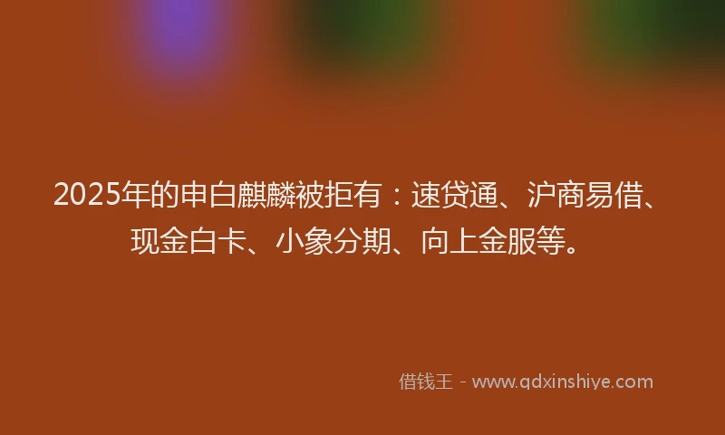 2025年的申白麒麟被拒有:速贷通、沪商易借、现金白卡、小象分期、向上金服等。