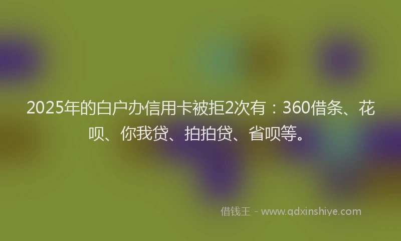 2025年的白户办信用卡被拒2次有：360借条、花呗、你我贷、拍拍贷、省呗等。